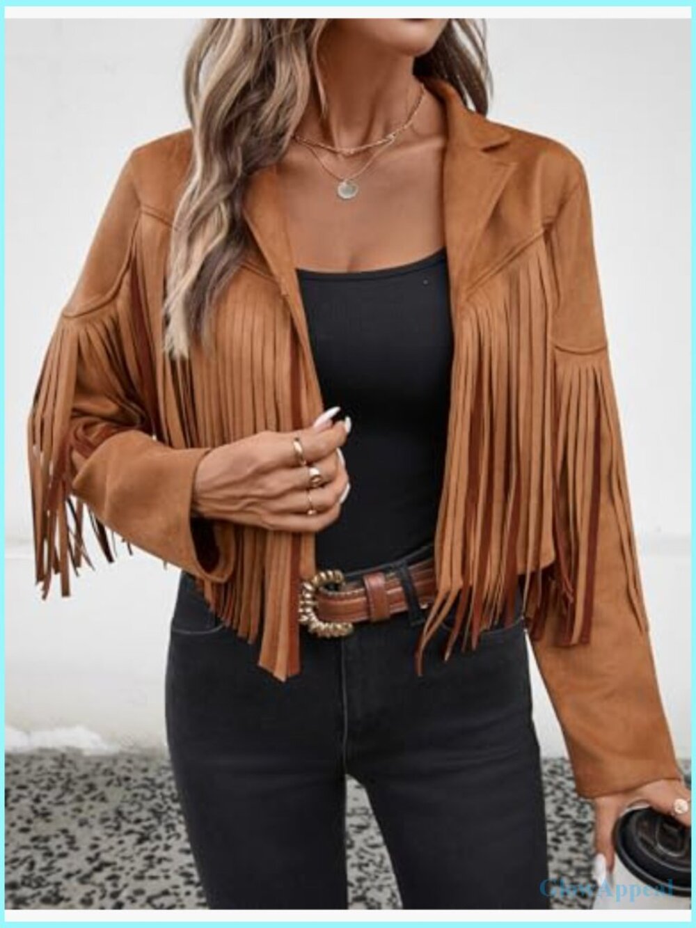 Faux Suede Leather Tassel Jacket Cropped Fringe Coat Cowgirl - Picture 6 of 7